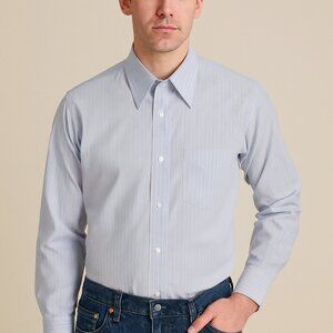 NWOT Cullen Men Button Up Dress Shirt Japan Striped Collar Blue Size Small